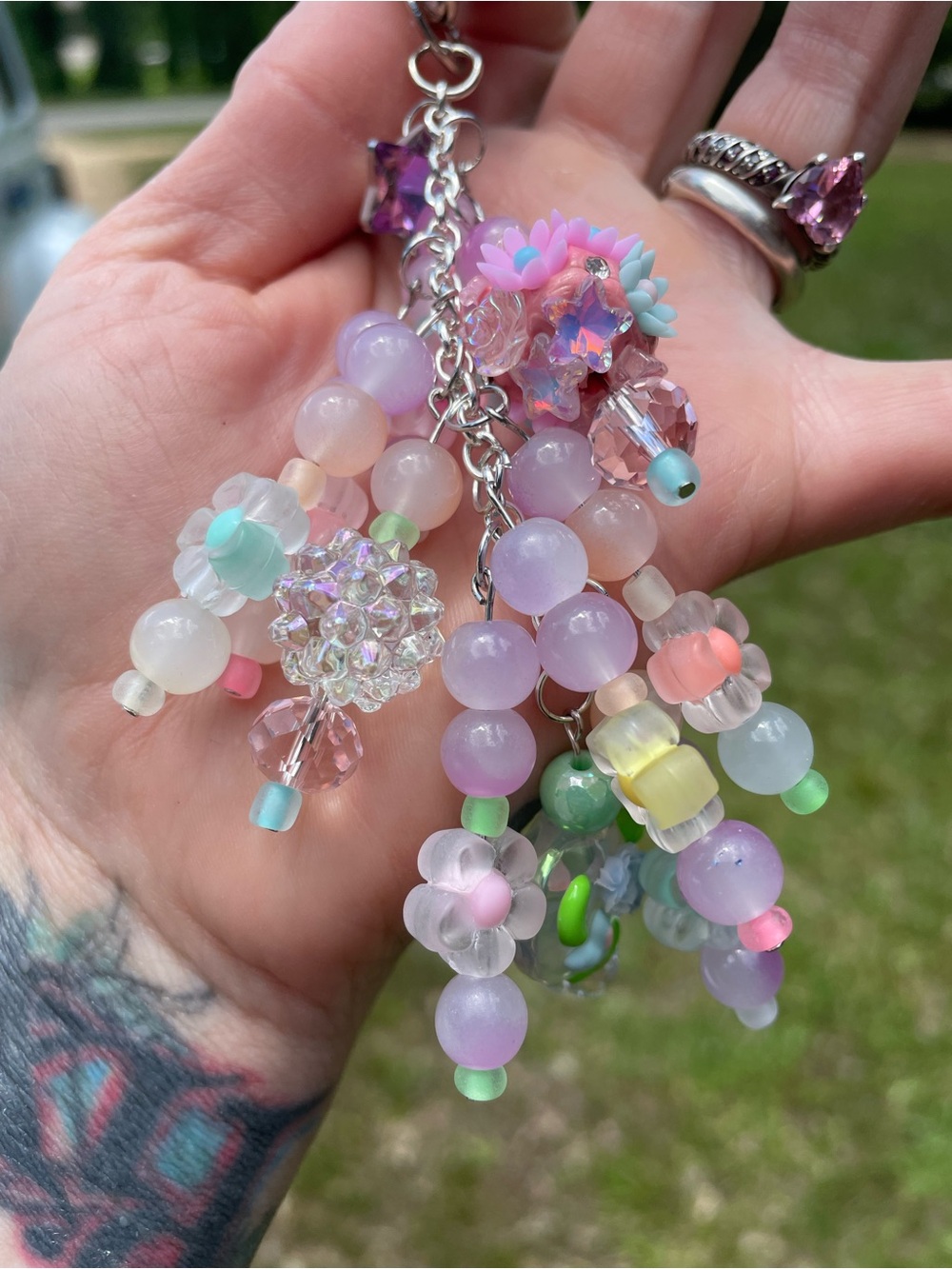 Pastel Beaded Charm Keychain - Lavender & Mint bag charm color change beads